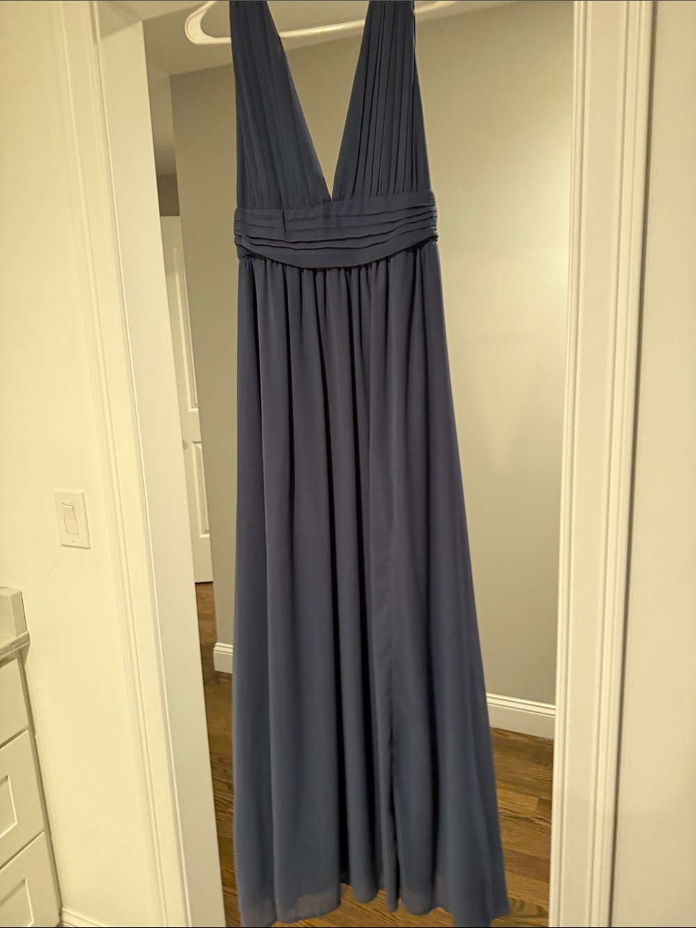 Lulu’s Deep Slate Blue V-Neck Maxi Dress